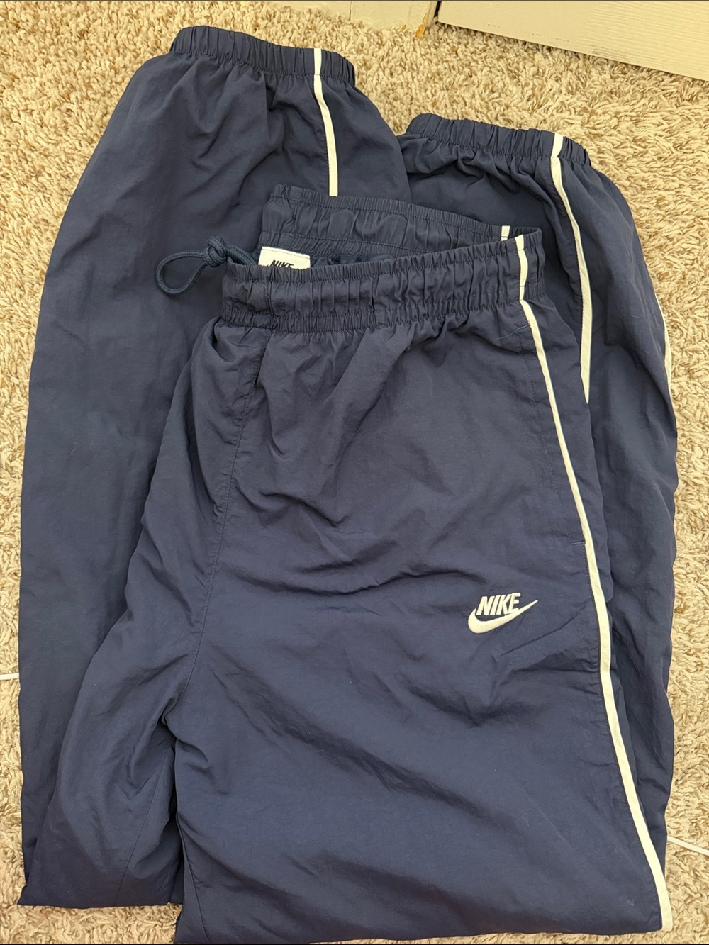 Nike Navy Track Pants with White Side Stripe